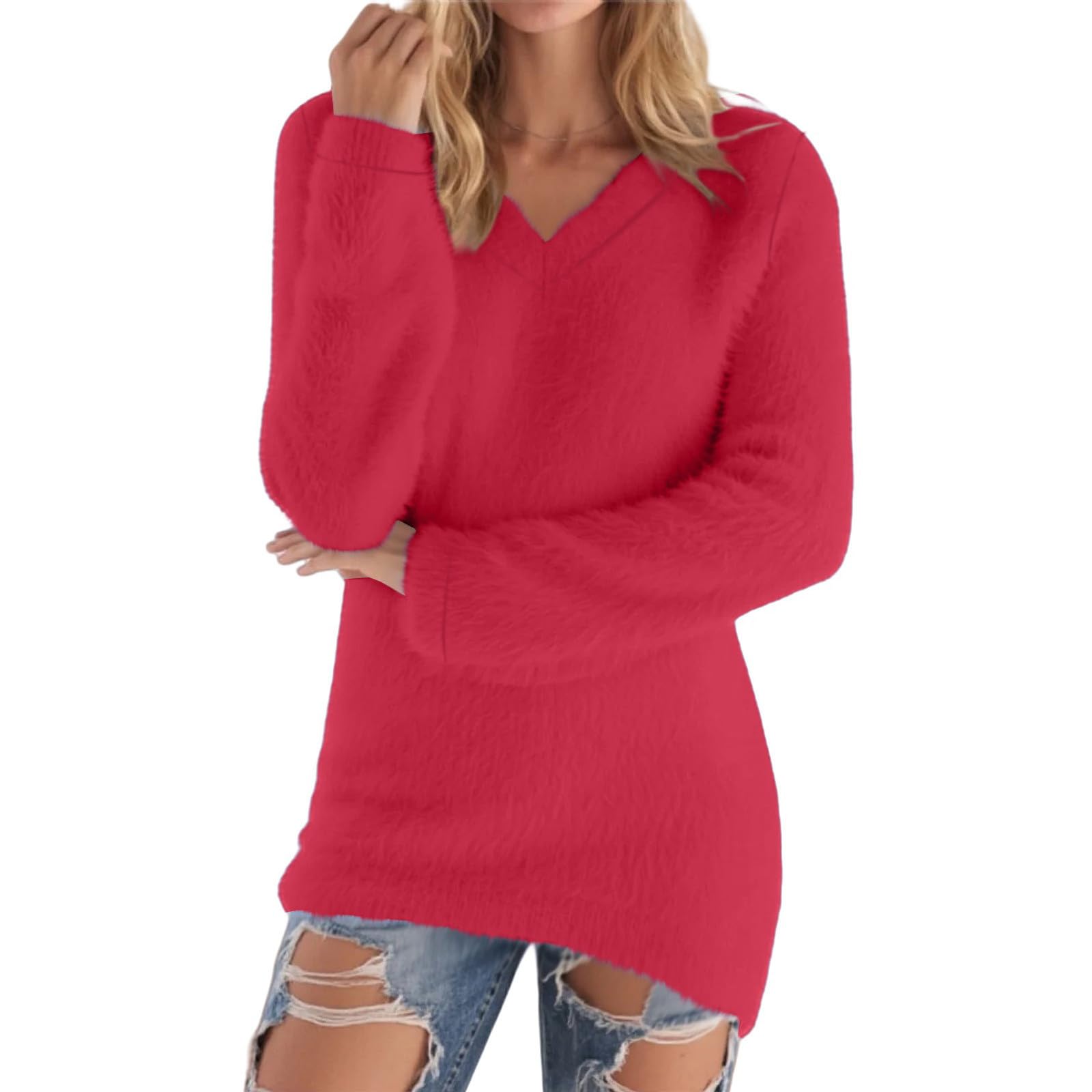 Sweaters for Women Fashion Long Sleeve Tunic Tops Lightweight V Neck Sweater Dressy Casual Plus Size Womens Clothing