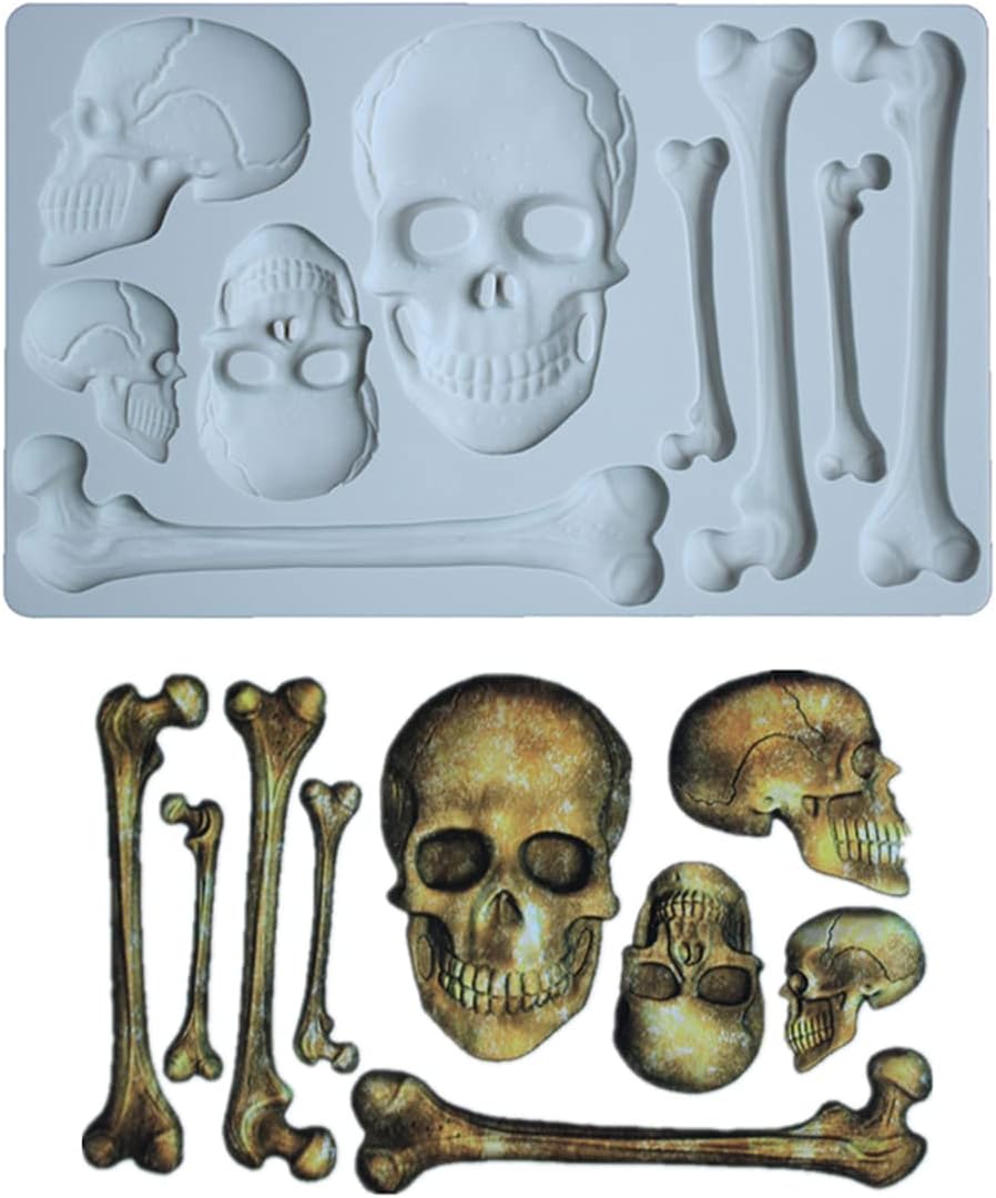 Skull Skeleton Molds,Halloween Skull Silicone Fandont Mouds Epoxy Resin Mold Chocolate Candy Mold