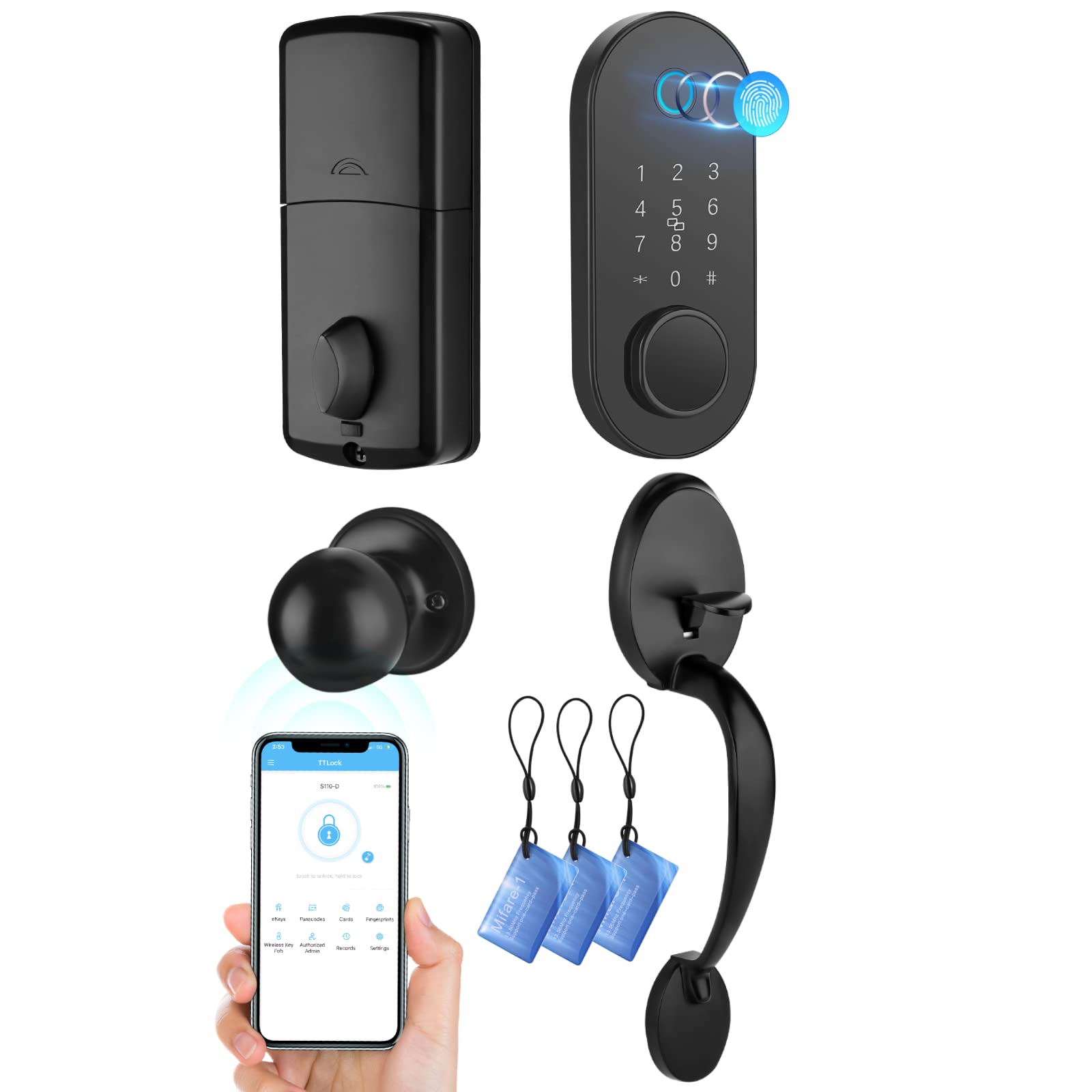 Smart Door Lock Front Door APP Control Fingerprint Door Lock Keyless Entry Deadbolts Digital Keypad 