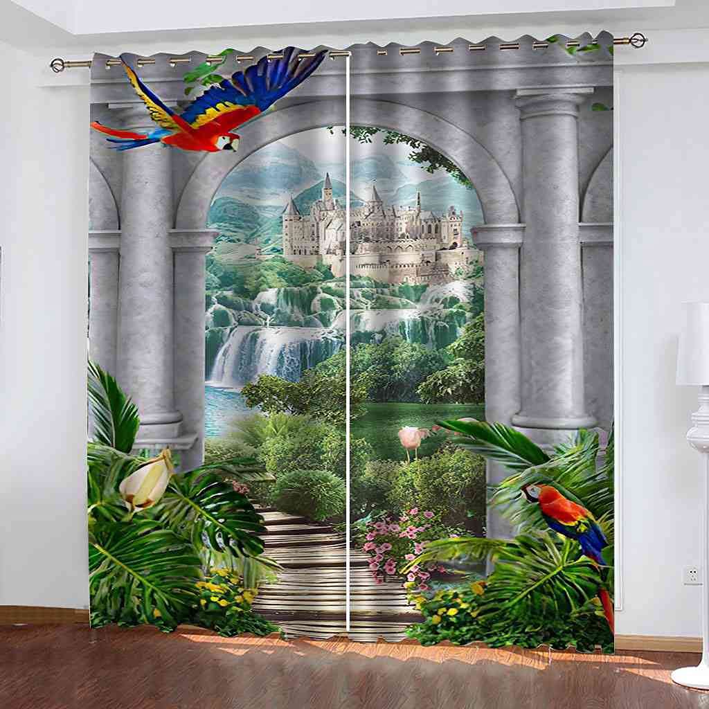 Rideau occultant à oeillets château 3D pour chambre et salon 200x160 cm