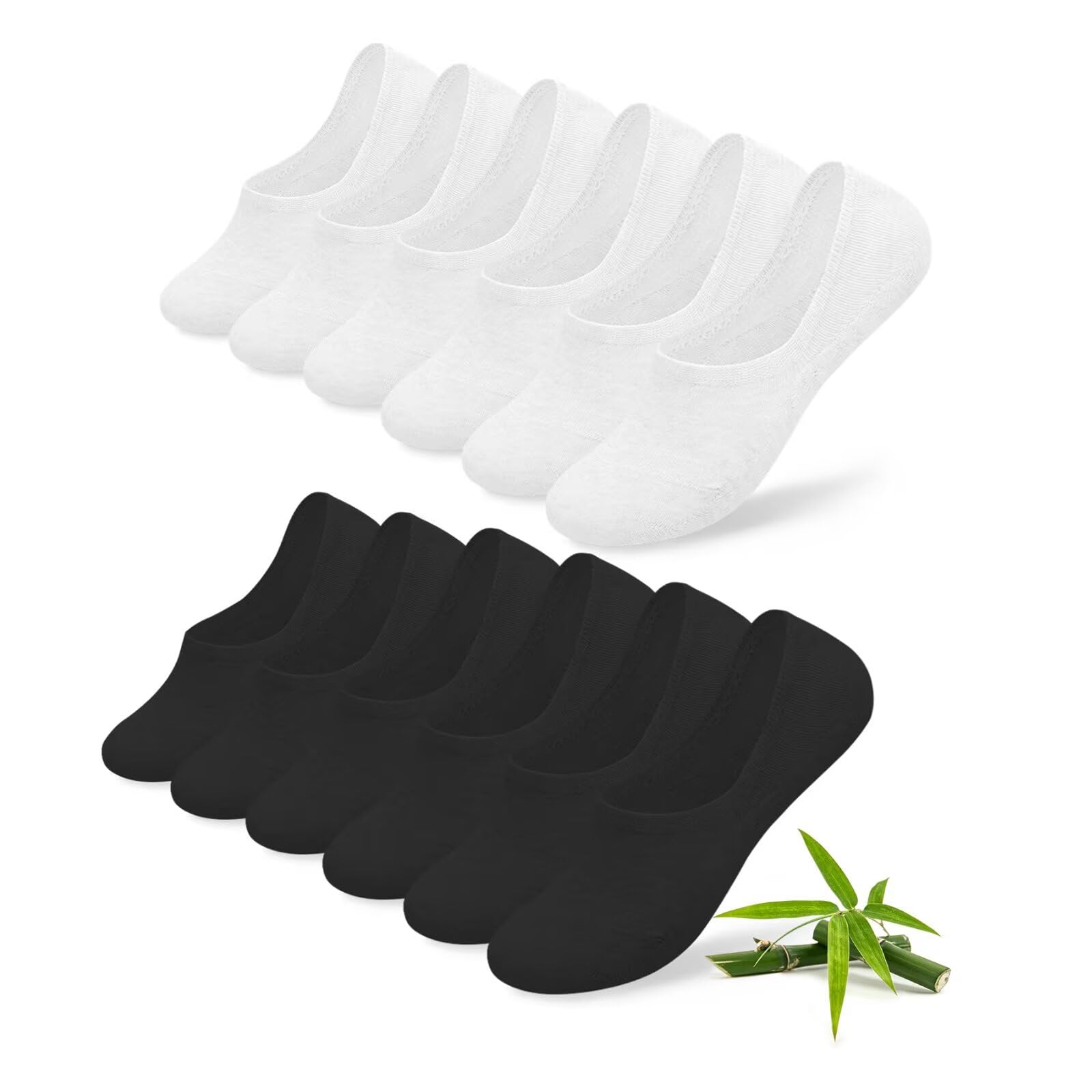 Falary Bamboo No Show Trainer Socks for Womens Men 6 Pairs Invisible Low Cut Ankle Socks with Non-Slip Silicone Stripes