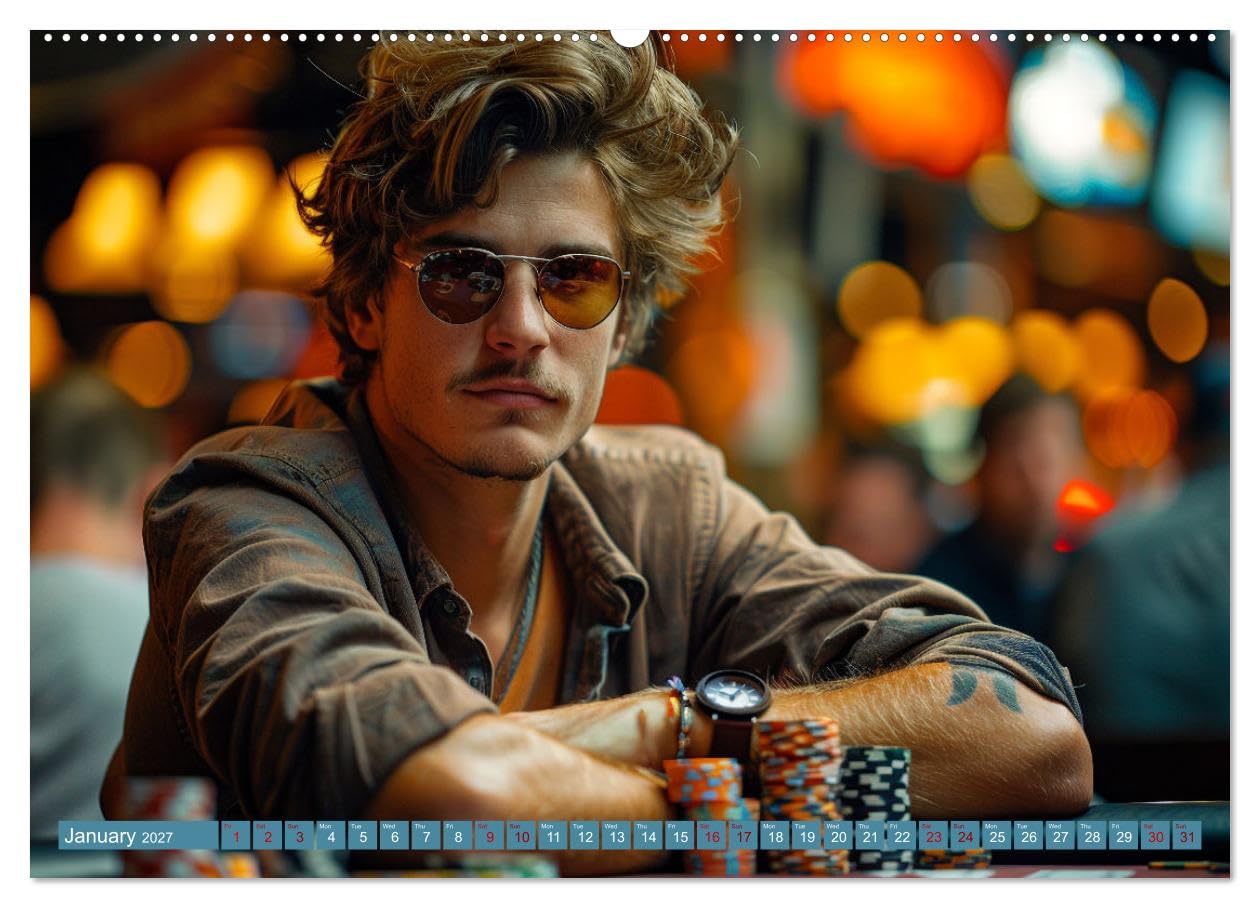 Texas Hold'em Poker Faces (High Quality Premium Wall Calendar 2027 DIN A2 landscape),CALVENDO 12 Month Wall Calendar: A journey through the art of poker in Las Vegas