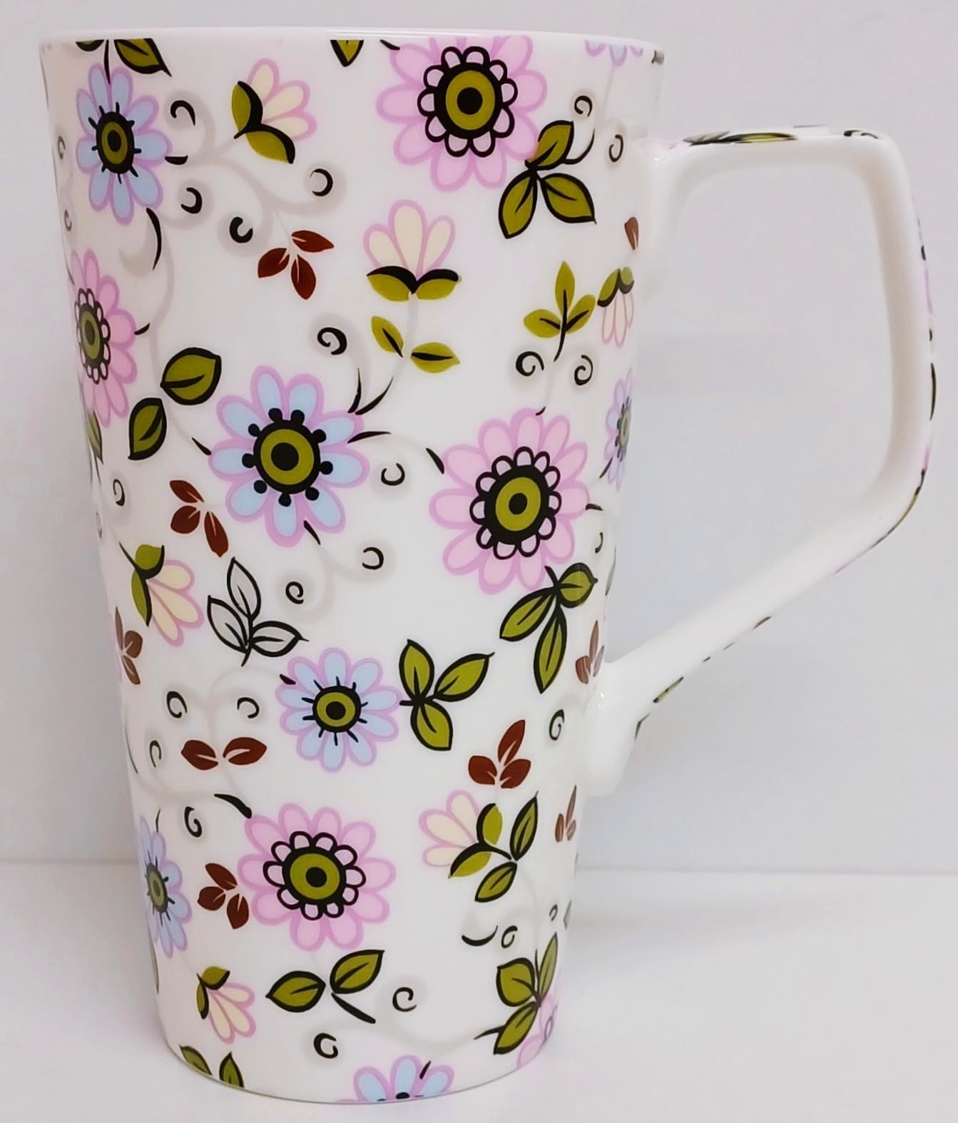 Rainbow Decors Paradise Mug Fine Bone China Large 500 ml 17 fl oz Daisy Seamless Floral with Mica Silver Latte Cup Hand Decorated UK