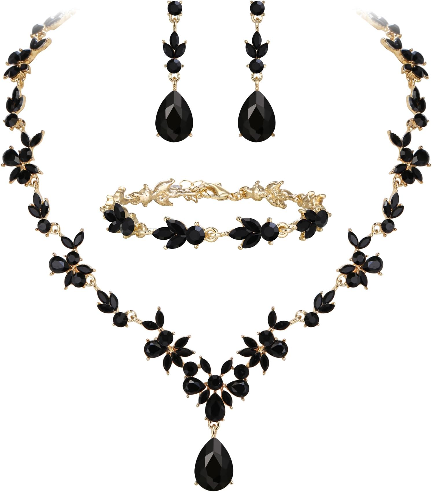 Wedding Jewelry Set for Women Bride, Y-Necklace Tennis Bracelet Dangle Earrings Crystal Teardrop Marquise Cluster for Bridal Bridesmaid