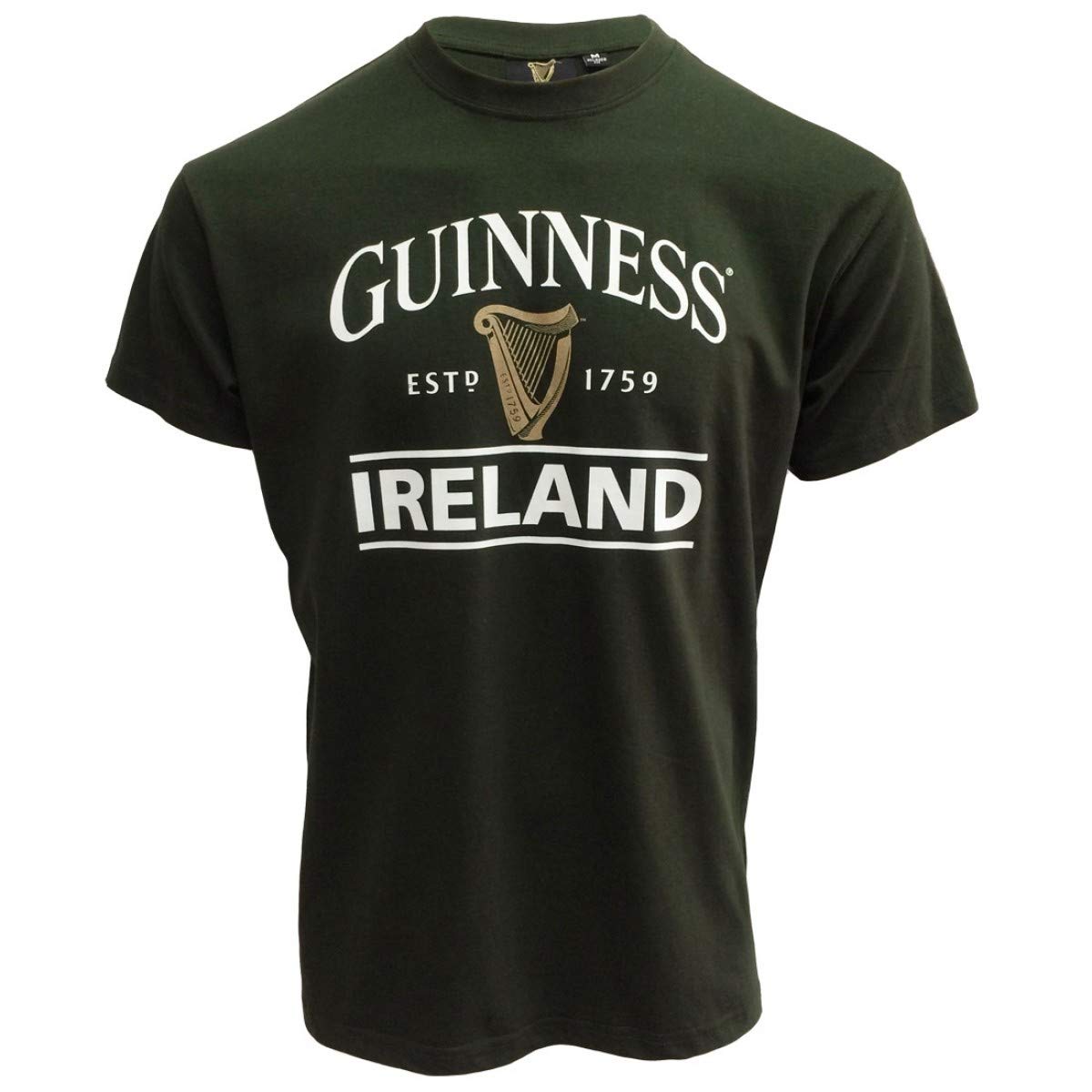 Bottle T-Shirt with Ireland EST. 1759 with Gold Harp Design, Green, XXL