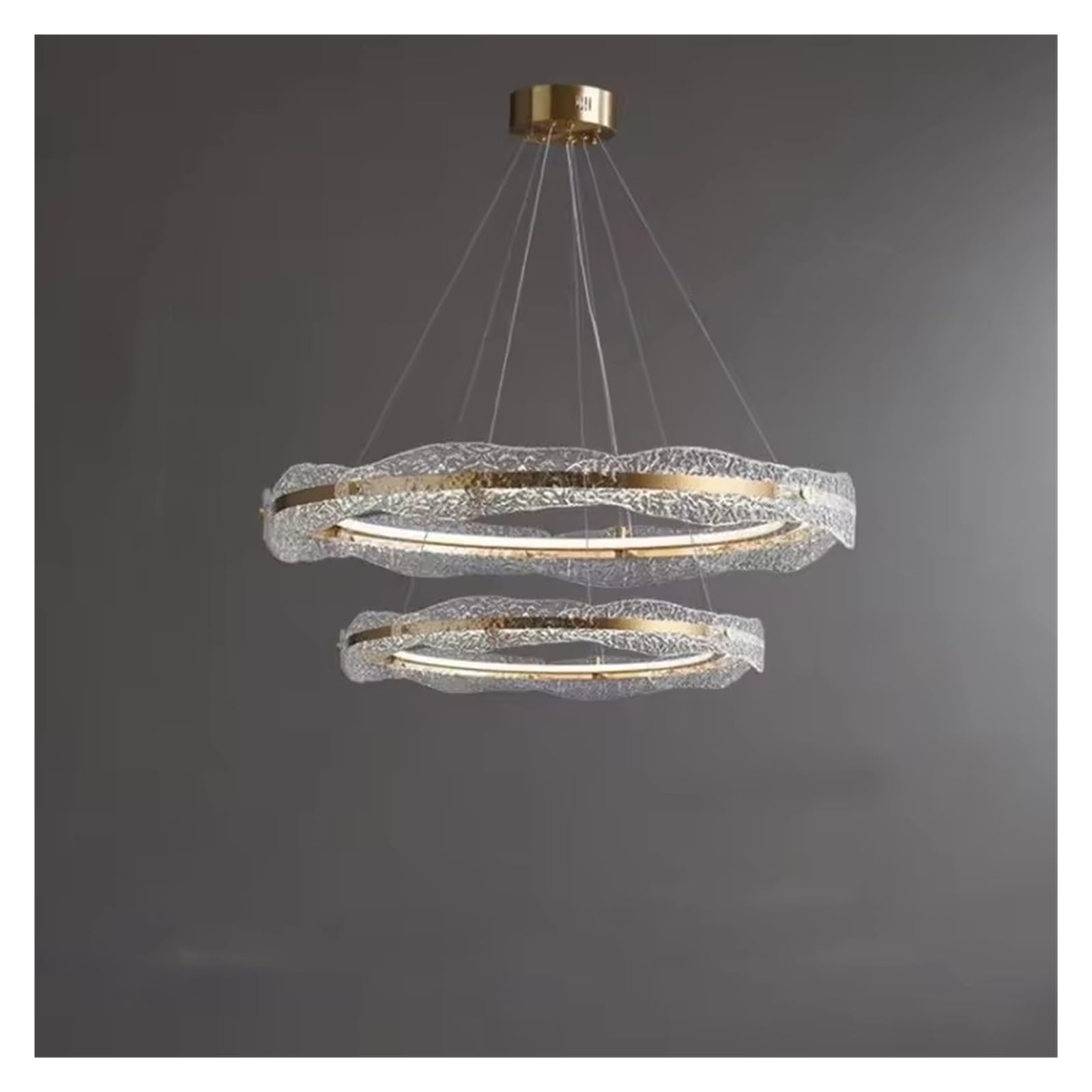 Olskfuh Size_name Light Luxury Chandelier Living Room Light Simple Circular Creative Water Pattern Glass Dining Room Lighting All Copper Lamps,-60+100Cm