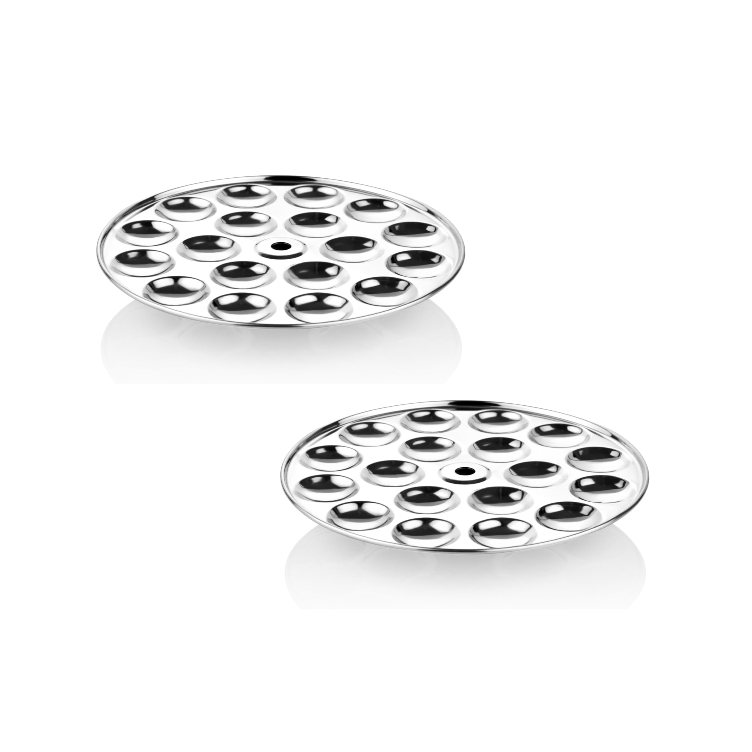 Embassy Stainless Steel Small/Mini Idli Plate Without Stand | 2 Pieces | Diameter: 19 cms | Makes 36 Idlis at Once | Idli Plate for Soft & Fluffy Idlis | Pressure Cooker & Steamer Compatible