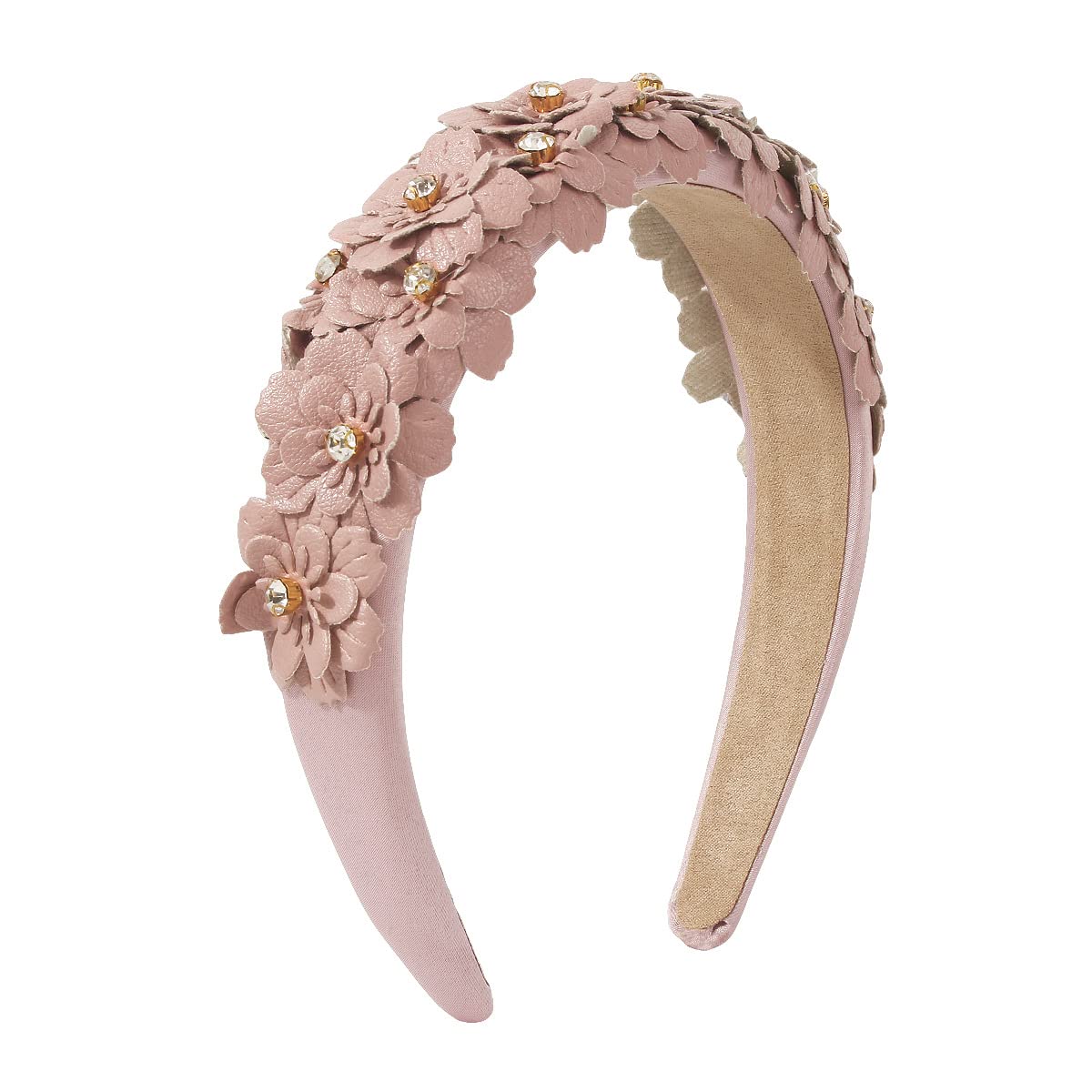 Damenmode Stirnbänder Europäischer und amerikanischer Schmuck Bonbonfarbenes Leder-Blumen-Strass-Stirnband Breites seitliches Sen-Haarband, Hellgrün