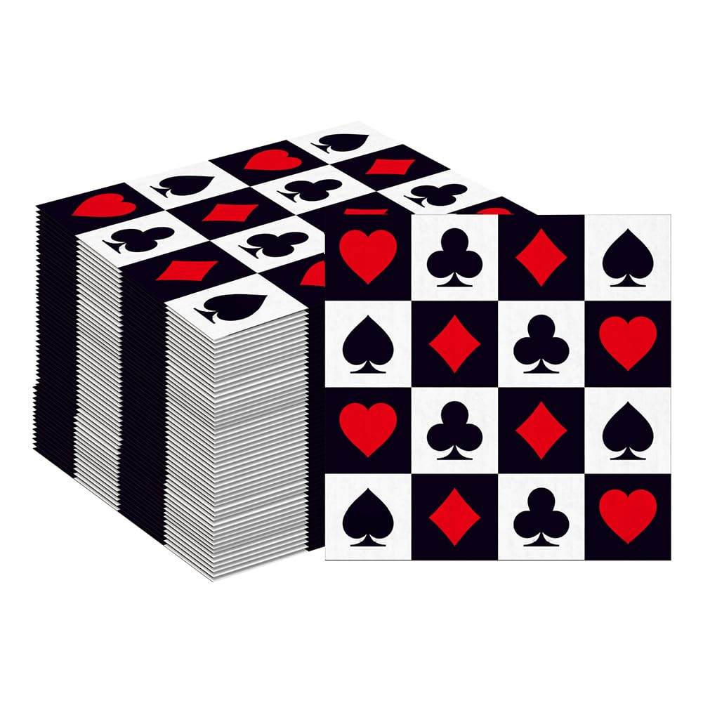 HugeDE 60 Sheets Poker Theme Napkins Dinner Paper Napkins Cocktail Beverage Napkins Party Dessert Tissue Paper Club Bar Napkins Playing Cards Party Supplies