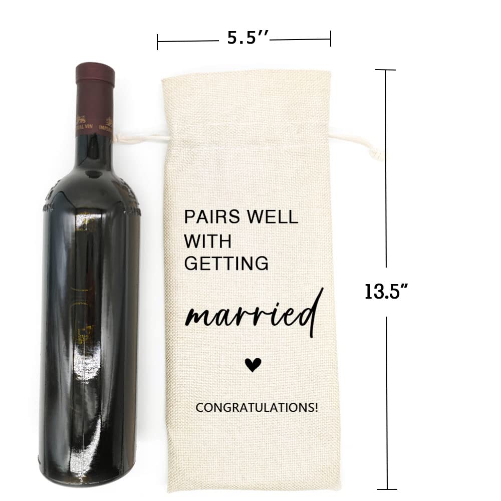 Wedding Wine Bag, Bridal Shower Gift - Pairs Well With Getting Married, Gift for Wedding Couples, Bridal Shower, Engagement - Burlap Reusable Wine Bag
