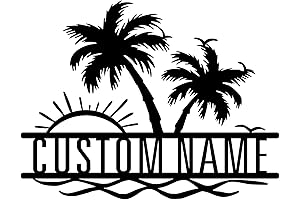 Personalized Pool Signs For Outside: Custom Sunshine Palm Tree Beach House Metal...