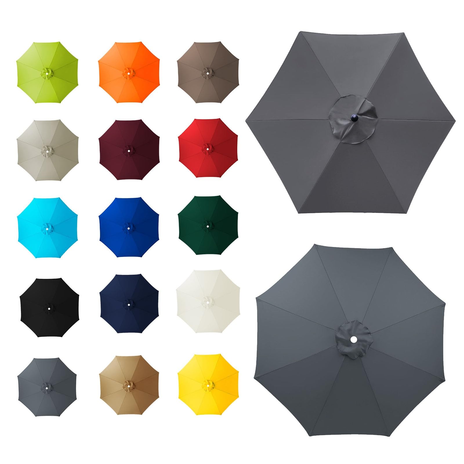 6 Arms/8 Arms Umbrella Replacement Canopy, Replacement Canopy, Replacement Parasol Cover, Sun Umbrella Replacement Cloth, Many Colours, for Patio Market Table, Patio, swimming Pool(Gray,8ribs:3.5m/11.