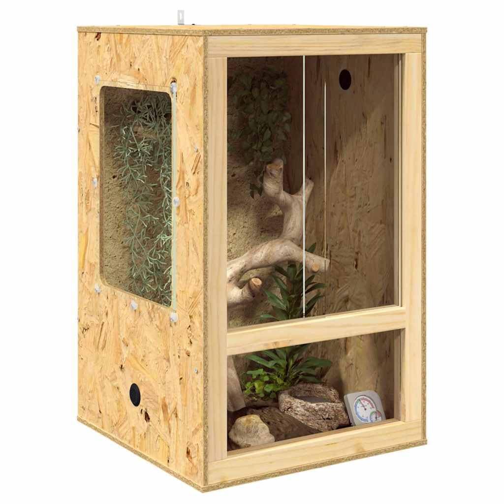 vidaXL Terrario Marrone 50 x 50 x 80 cm OSB, Terrario rustico quadrato, habitat in vetro versatile, gabbia resistente, casa per animali domestici
