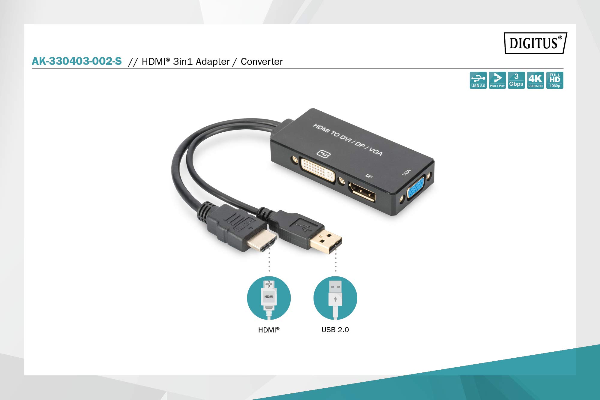Assmann Videokonverter HDMI DVI DisplayPort VGA Schwarz