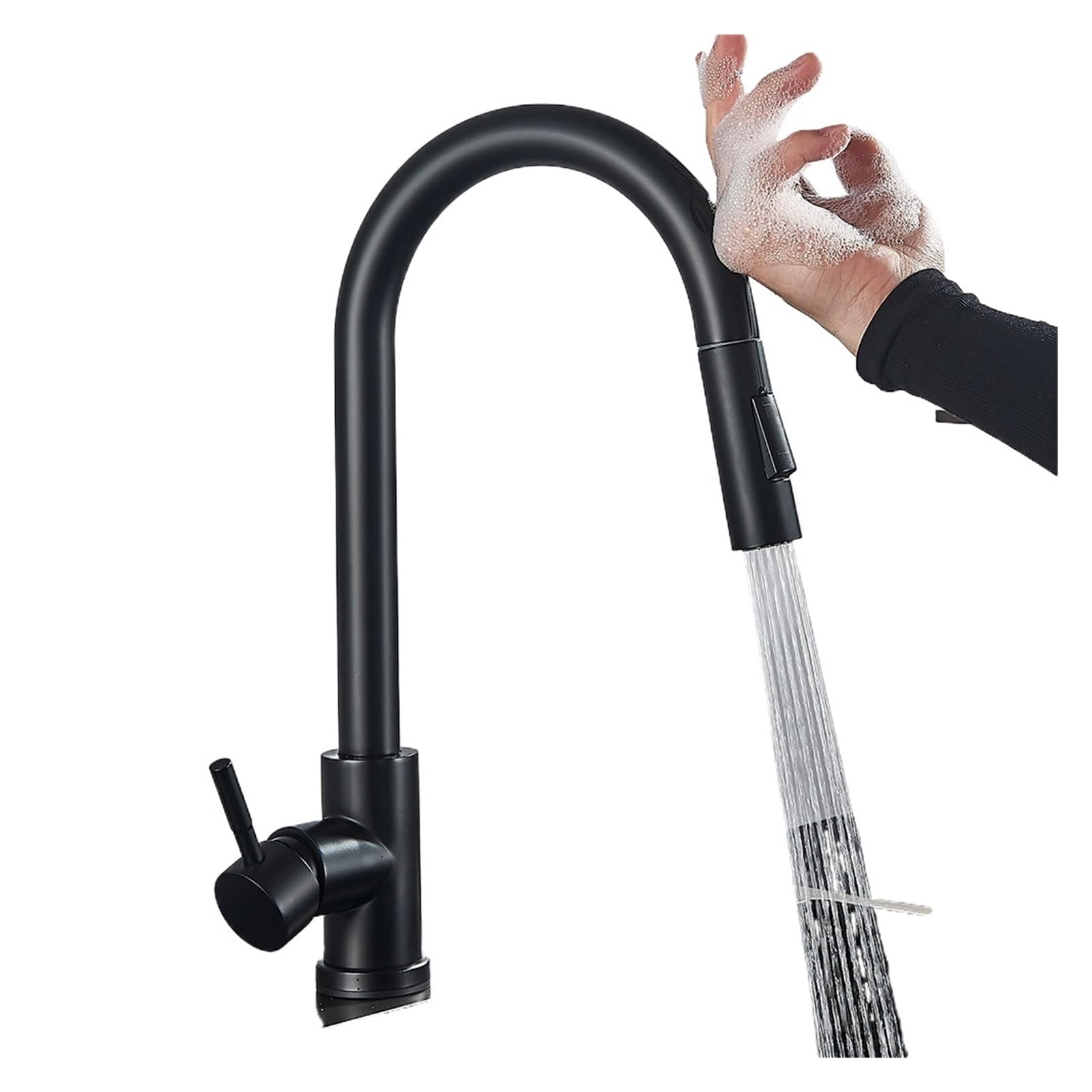 Smart Touch Küchenarmatur Schwarz Ausziehbarer Sensorhahn Schwarz/Nickel 360-Grad-Schwenkkran 2 Ausgänge Wassermischhahn(Brushed nickel sense)