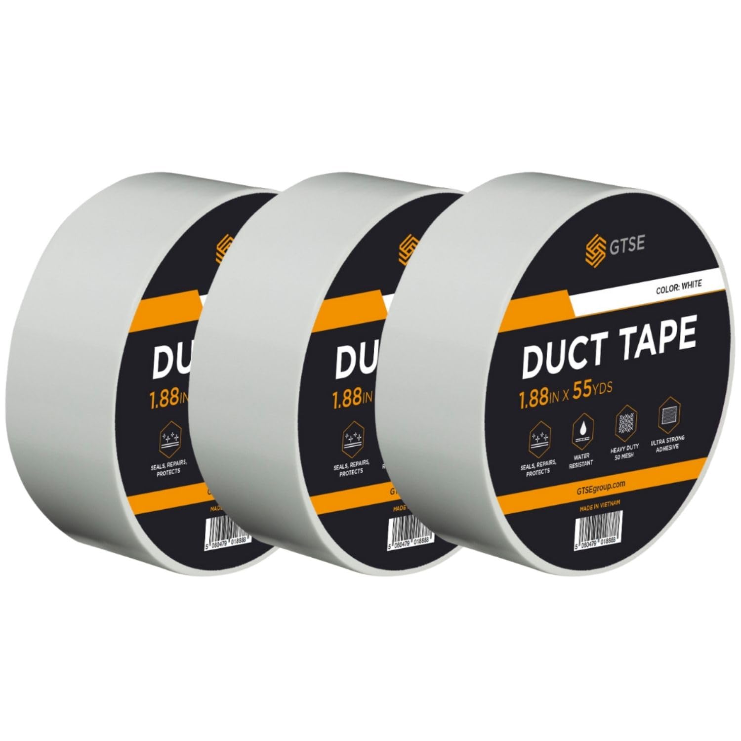 GTSE - Ruban Adhésif Toilé Duct Tape 50 m x 48 mm Blanc Lot de 3 rouleaux
