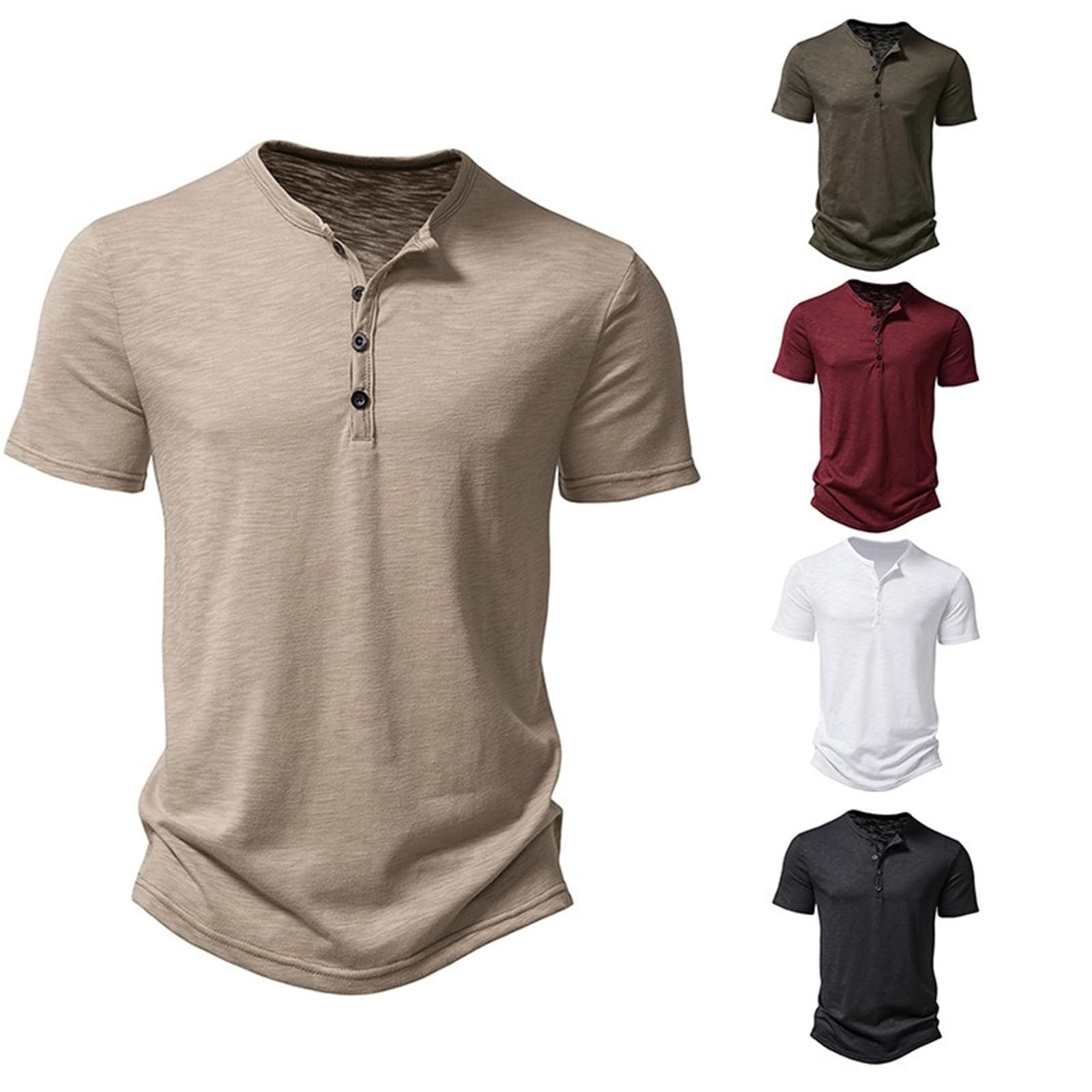 NJNJGO Henley-T-Shirt für Herren, lässig, 4 Knöpfe, kurzärmelig, Sommer, lässig, Sport