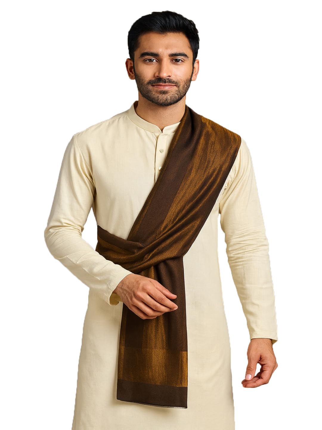 Men Solid Pattern Wool Blend Stole with Zari Golden Border Twilight Official Traditional Stoles for Boys, Mens - Size (80 inch x 28 inch)-image-35