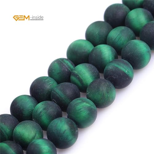 Miniatura 4 de GEM-Inside - Cuentas redondas de piedra natural de 0.394 pulgadas (0.394 in) con ojo de tigre verde esmerilado, mate, sin pulir, para hacer joyas,