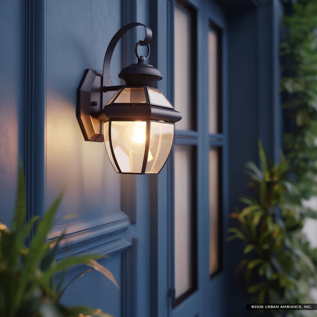 Urban Ambiance Luxury Colonial Outdoor Wall Light, Small Size: 11.5" H x 7" W, with Tudor Style Elements, Versatile Design, High-End Black Silk Finish and Beveled Glass, UQL1140
