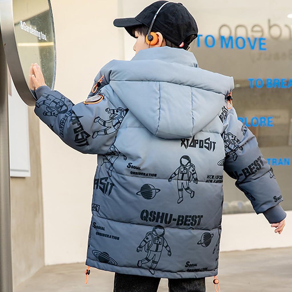 Linboo - Chaqueta acolchada para niño y niño, para invierno, chaqueta acolchada, cálida, con capucha, diseño de parka, estampado de letra