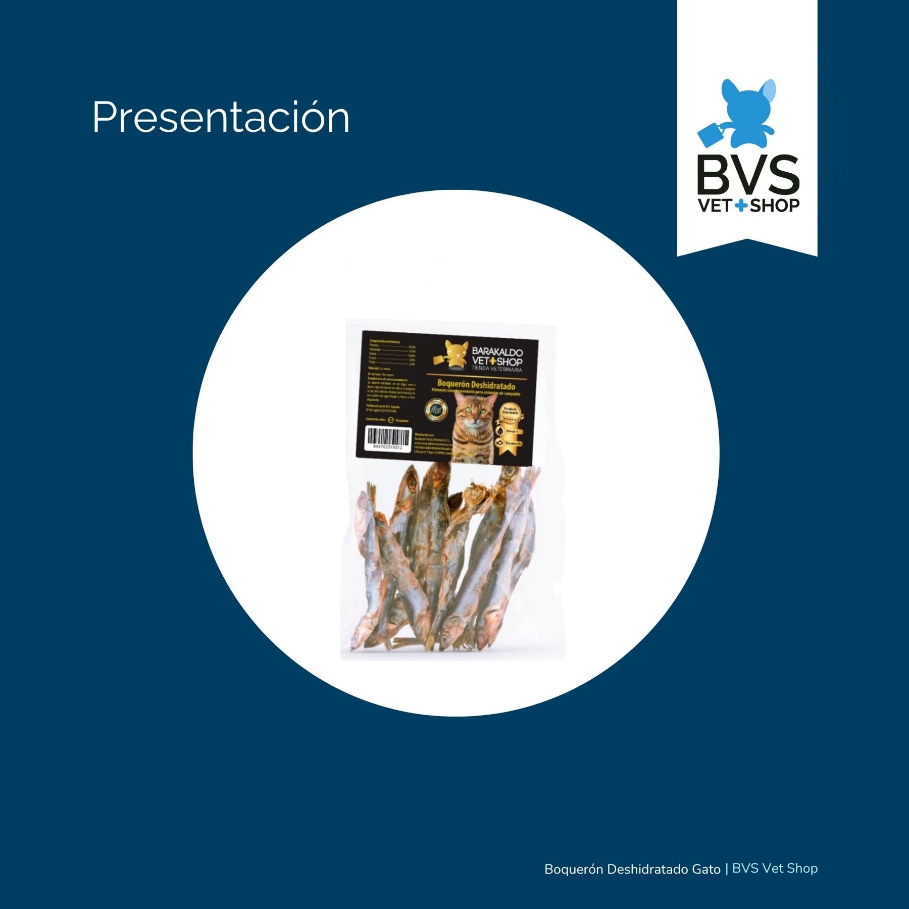BVS Vet Shop | Boquerón Deshidratado para Gatos | Ayuda a Mantener una dentadura Sana y una higiene bucodental óptima | 60 gr