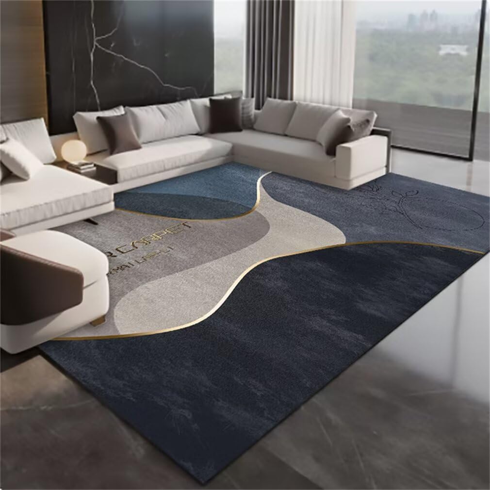 Tapis salon pas cher moderne bleu marine grand format 100x210