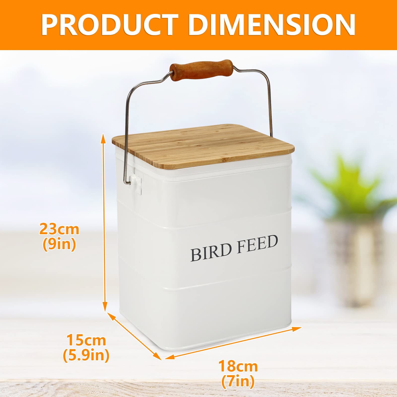 Set Of 2 Metal Bird Seed Storage Containers – 8lbs Capacity, Squirrel-Proof With Scoop, White Farmhouse Style (6''x9'' & 5''x5'')