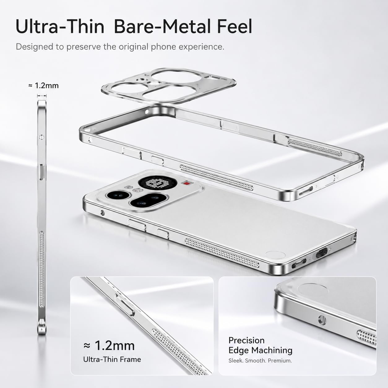 Metal Frame Case for Nothing Phone (4a) Pro with Lens Cover | Aluminum Alloy Shockproof Bumper, Heat Dissipation Design, Anti-Drop Scratch Resistant Slim Gaming Cover - (Silver) — Amazon image 4