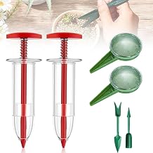 6 PCS Mini Seed Spreader, 2024 New Mini Sowing Seed Dispenser, Small Seed Planter Tool, Manual Seedlings Dibber and Widger Set, Seed Sower Spreader Handheld for Tiny Seeds, white, green, red
