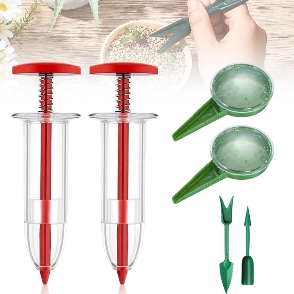 6 PCS Mini Seed Spreader, 2024 New Mini Sowing Seed Dispenser, Small Seed Planter Tool, Manual Seedlings Dibber and Widger Set, Seed Sower Spreader Handheld for Tiny Seeds, white, green, red