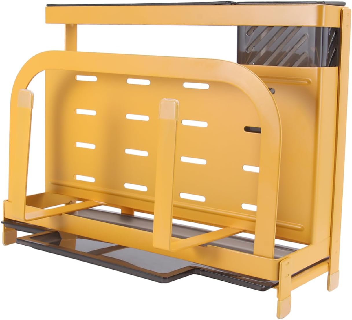 SECFOU 1pc Multifunction Cutlery Holder Organizer Cutting Board Storage Shelf Design Elegant and Space-saving for Kitchen and Dining Room Use Yellow