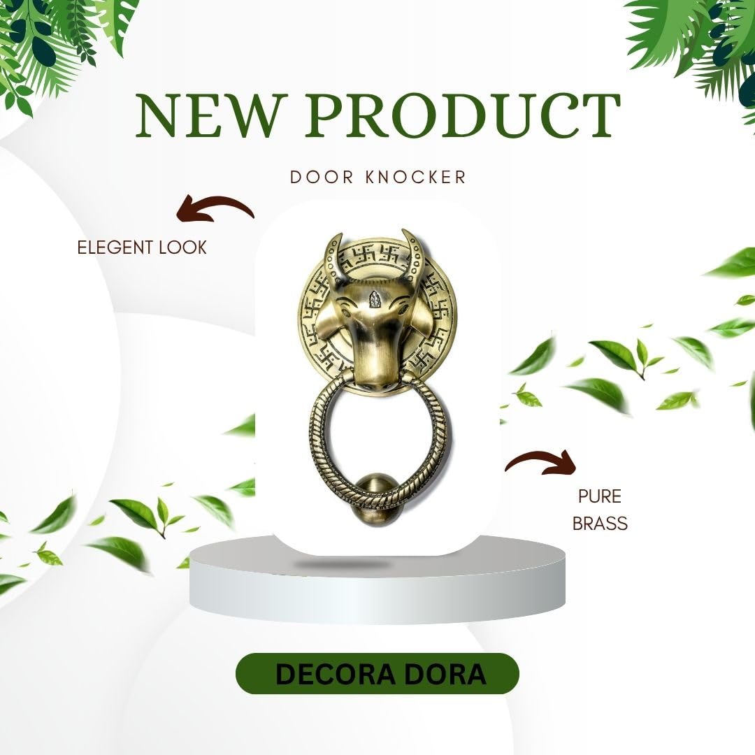 Beautiful Nandi Face with Nandi Door Knocker/Door Decor with Nandi Face Brass with Antique Finish (Pack of 1, Size 6.5 inch) — Amazon image 5