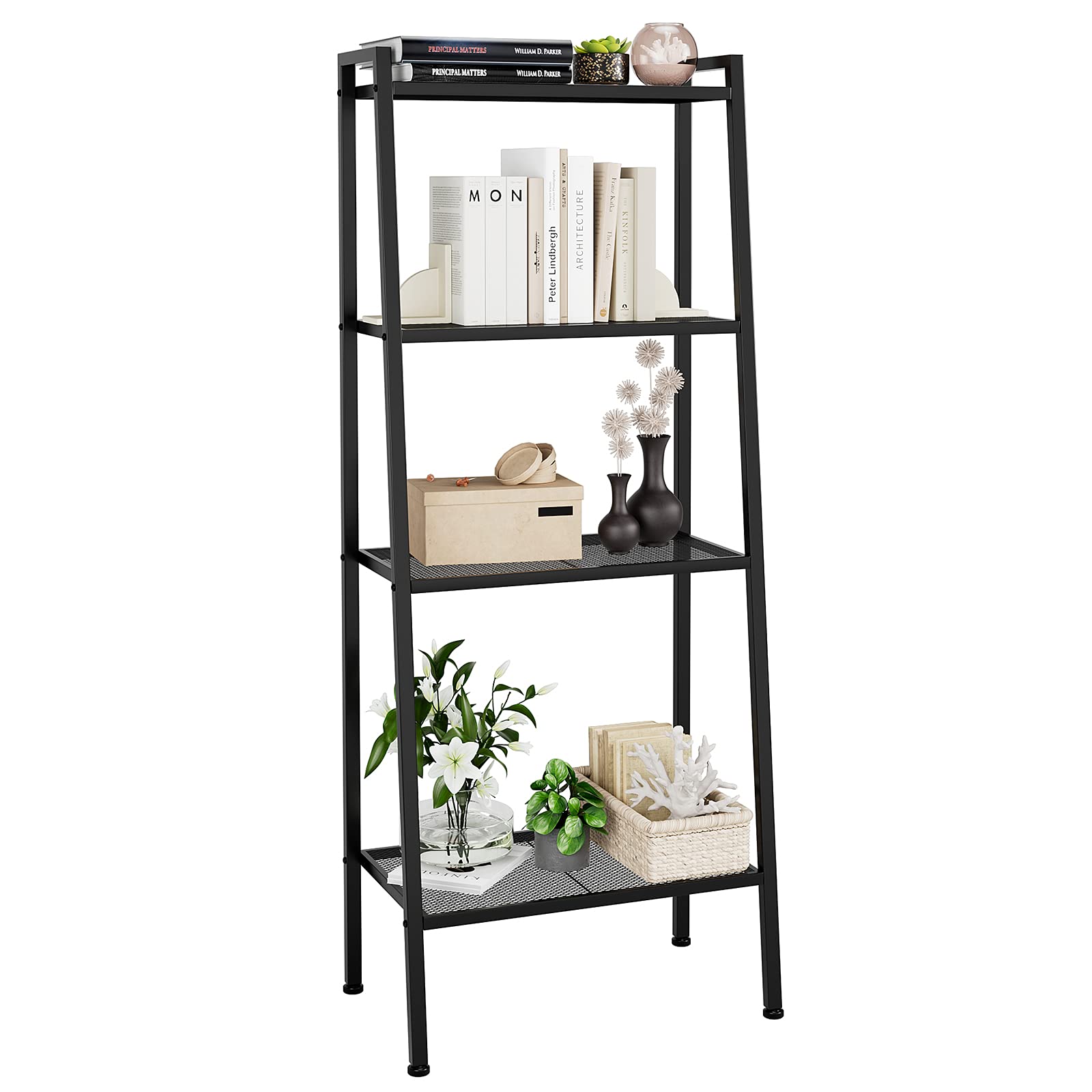SHUANGZ 4 Tier Ladder Shelf, 23.6L x 13.8W x 57.9H Inch Industrial Bookcase Ladder-Shaped Plant Flower Stand Rack Storage Shelves for Living Room,
