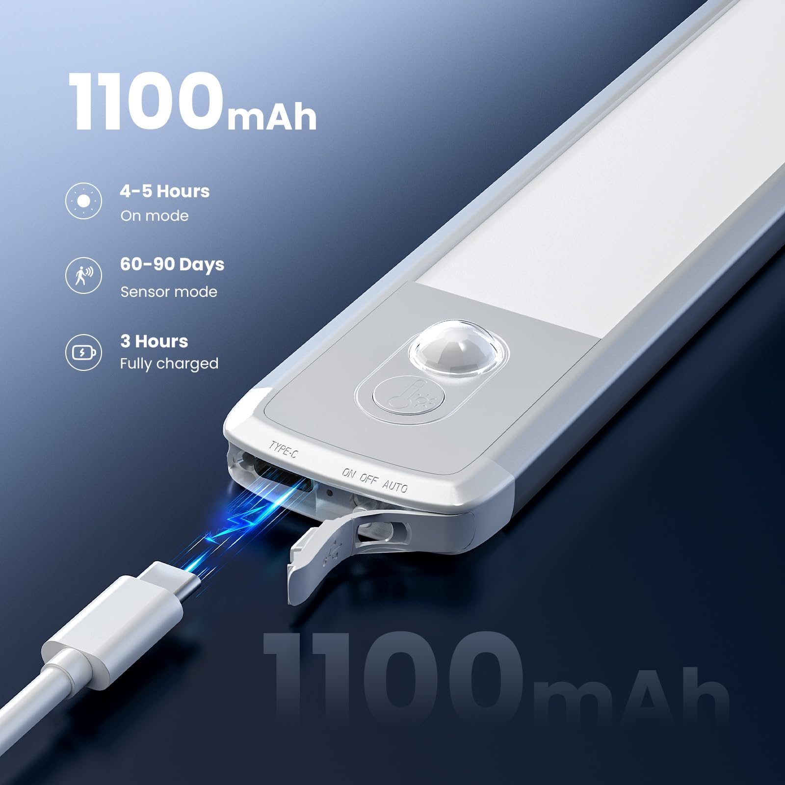 TANSOOL+ Schrankbeleuchtung LED Mit Bewegungsmelder - 30cm USB-C, 3 Farben, 2 Stück