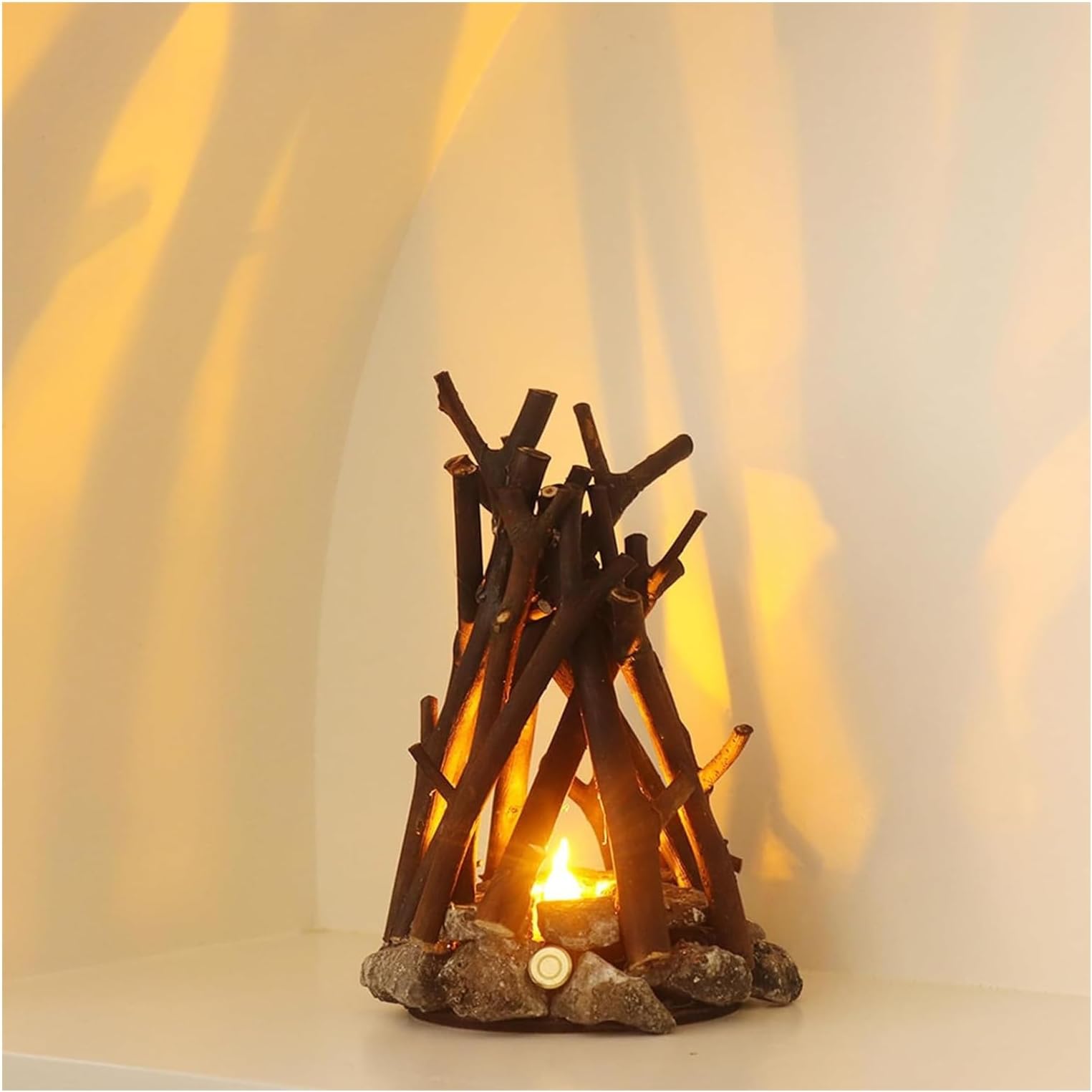 Rechargeable Campfire Night Light – Camping Lantern with Flame Sound， LED Dimmable Lamp with 3 Lighting Modes, Whimsical Lamp，for Parties, Christmas, Camping and Room Decoration(Medium)