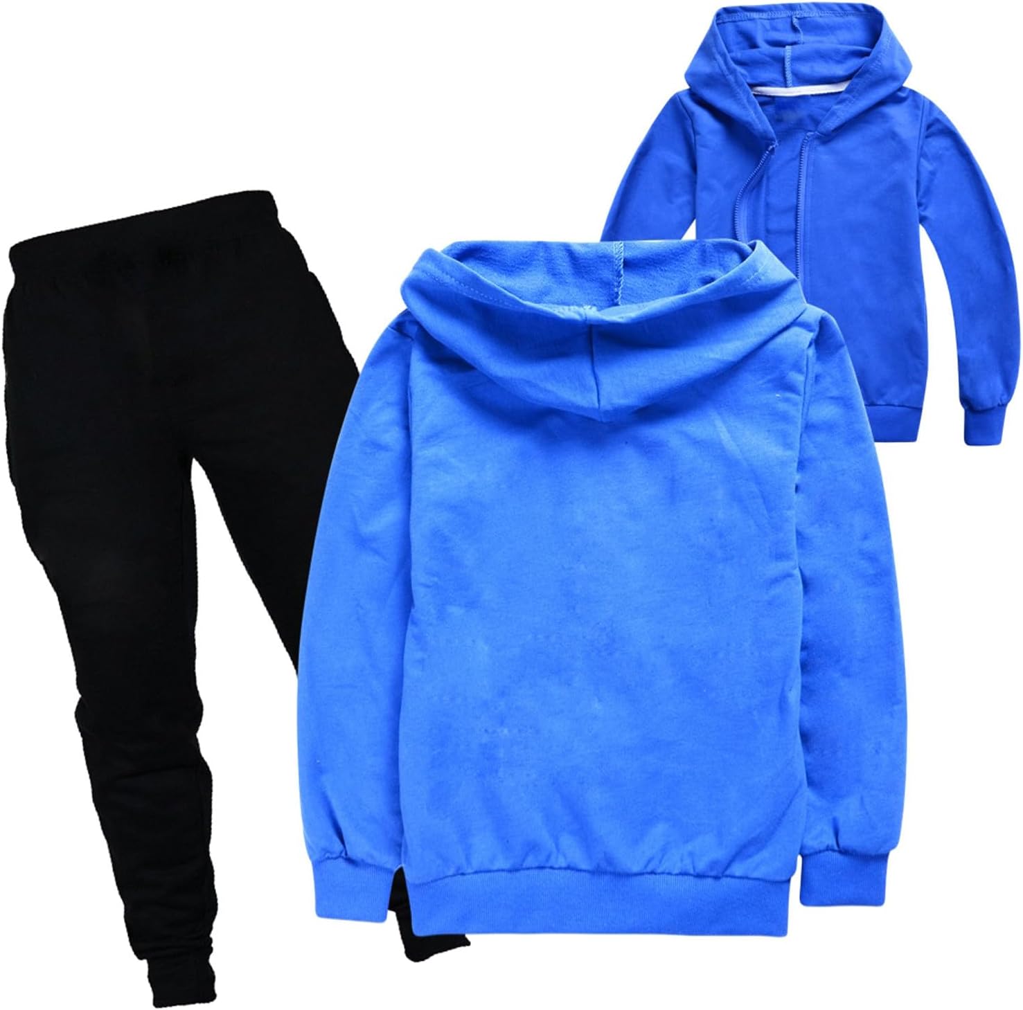 Girls Sweatshirt with Hood Sweatpants Set 2 Piece Solid Color Hoodie Comfy Fall Toddler Sweatsuits Sets Color Block