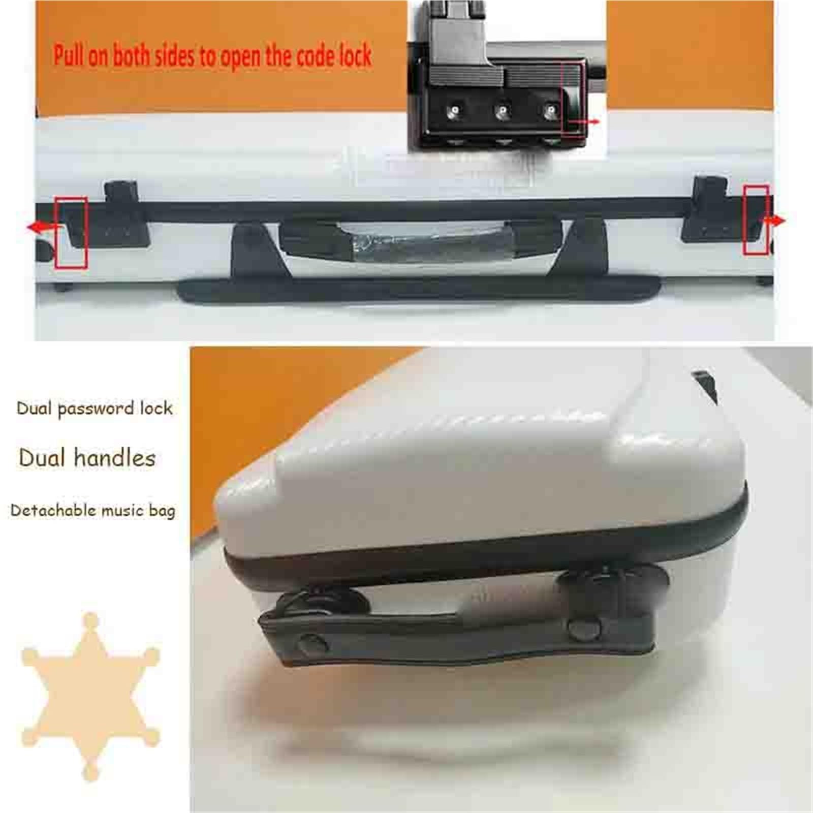 Accesorios Profesionales Violin Estuche Para Violín Cuadrado De Fibra De Carbono De 4/4 Pulgadas Extraíble Ligero Con Cerradura De Combinación Doble(White twill)