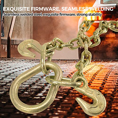 Gooeap 3/8" X 2' V-Type Tow Chain With 15 Inch J-Hooks Link 2 Inch Legs,G70 Steel Towing Chain Bridle,Yellow Zinc Plated Tractor Car Wrecker Truck Tie，7800 Lbs Safe Working Load #TOP3