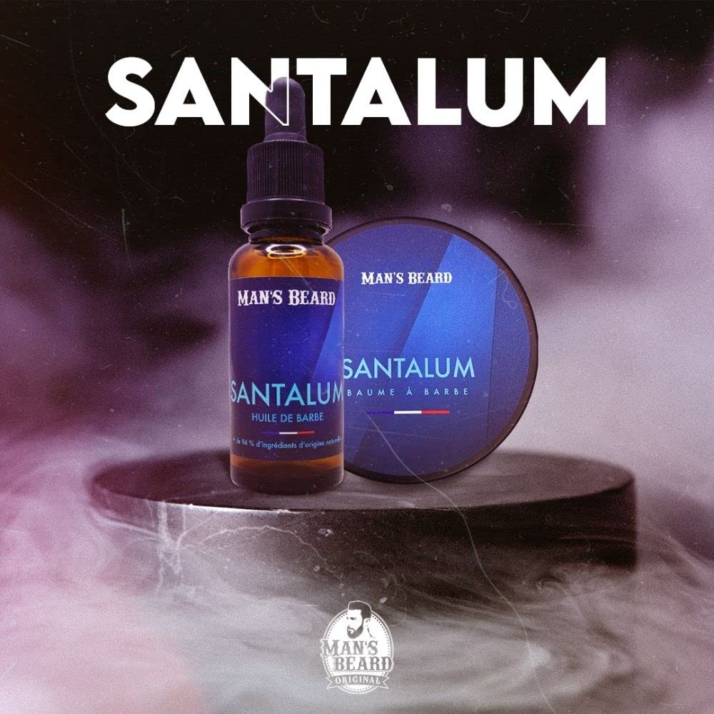 Man's Beard | Baume à barbe |Odeur Boisée SANTALUM |Soin homme pour la barbe hydratant et adoucissant| Ingrédients d'origine naturelle|100% Fabriqué en France|90 ml