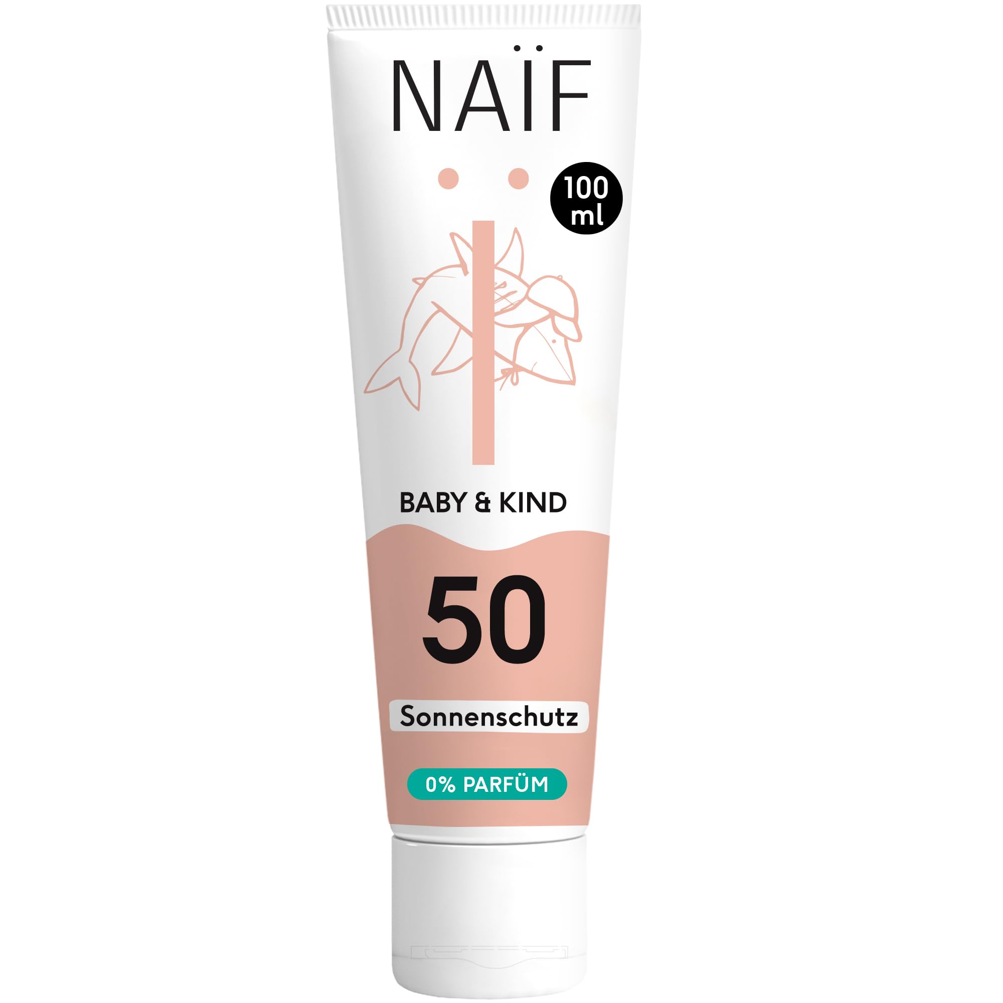 Naïf - Sonnencreme auf mineralischer Basis - für Baby & Kind - 0% Parfüm - LSF 50 - UVA und UVB Schutz - Wasserresistent - Dermatologisch getestet - Ohne Mikroplastik - 100ml