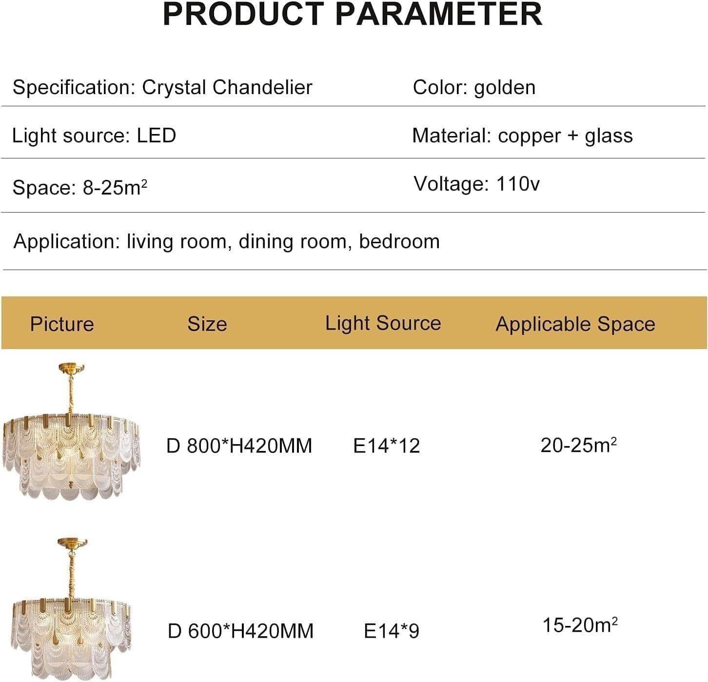 Crystal Glass Chandelier American Style Round Brass Pendant Light Modern Adjustable Hanging Ceiling Light