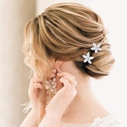 Miniatura 5 de inSowni Paquete de 128 horquillas de pelo en forma de U con diamantes de imitación de flor de perlas plateadas y diamantes de imitación para novias,