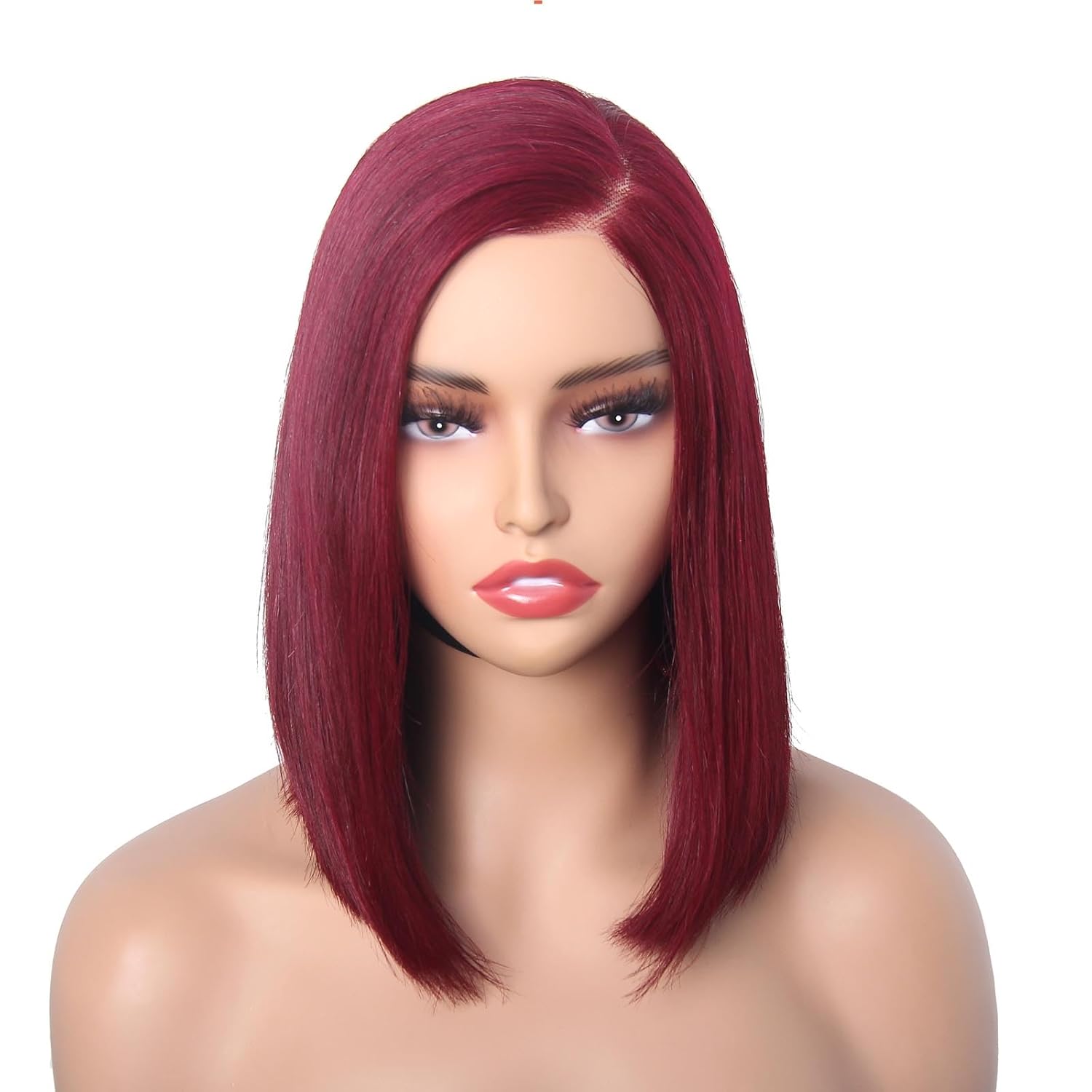Burgundy Bob Wig Human Hair, 10" Lace Front Wigs Human Hair Pre Plucked Per Cut For Black Woman, Real Brazilian Virgin Human Hair Glueless Wig 180% Density