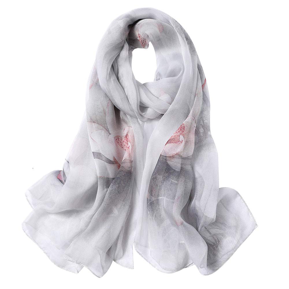STORY OF SHANGHAI Sciarpa di 100% Seta da Donna Foulard Chiffon con Fantasie Orientale Semi-Trasparente