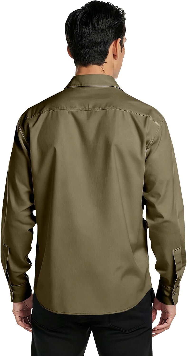 Men's Button Down Shirt Jacket Western Long Sleeve Shacket Lightweight Overshirt with Flap Pockets, S-2XL
