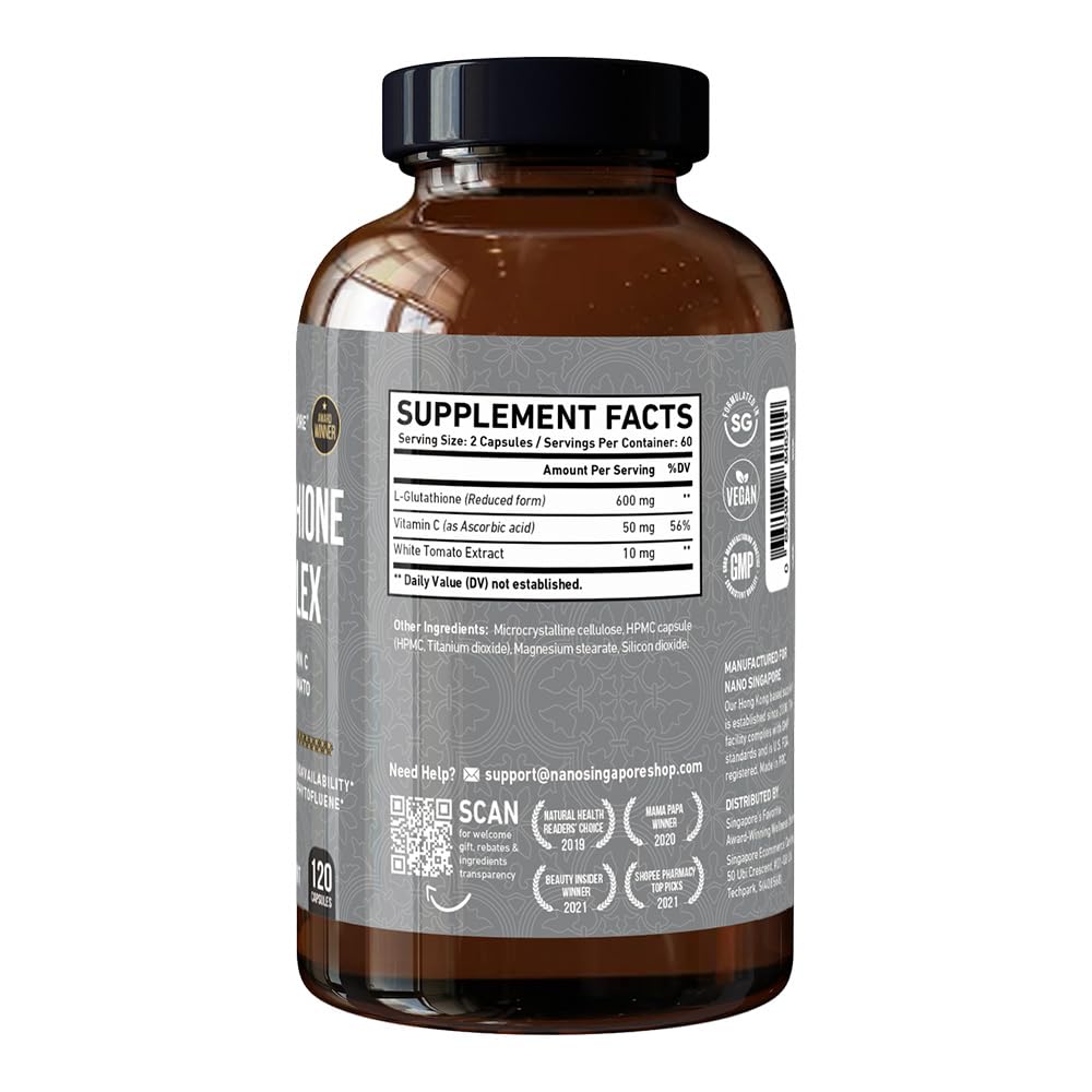 l-glutathione complex 600 Glutathione Complex 600mg L-Glutathione with Vitamin C and White Tomato  Extract, 120 Capsules : Amazon.sg: Health, Household and Personal Care