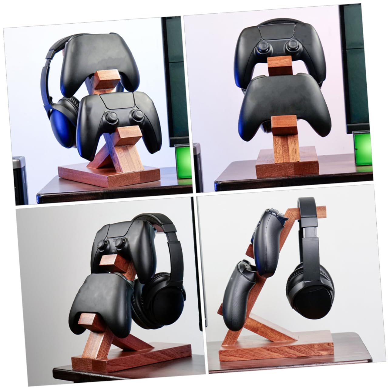 Lurrose Controller Portatile e Cuffie da per Gaming in Supporto Legno di Marrone, Design Semplice Esposizione e Conservazione della Postazione Gioco