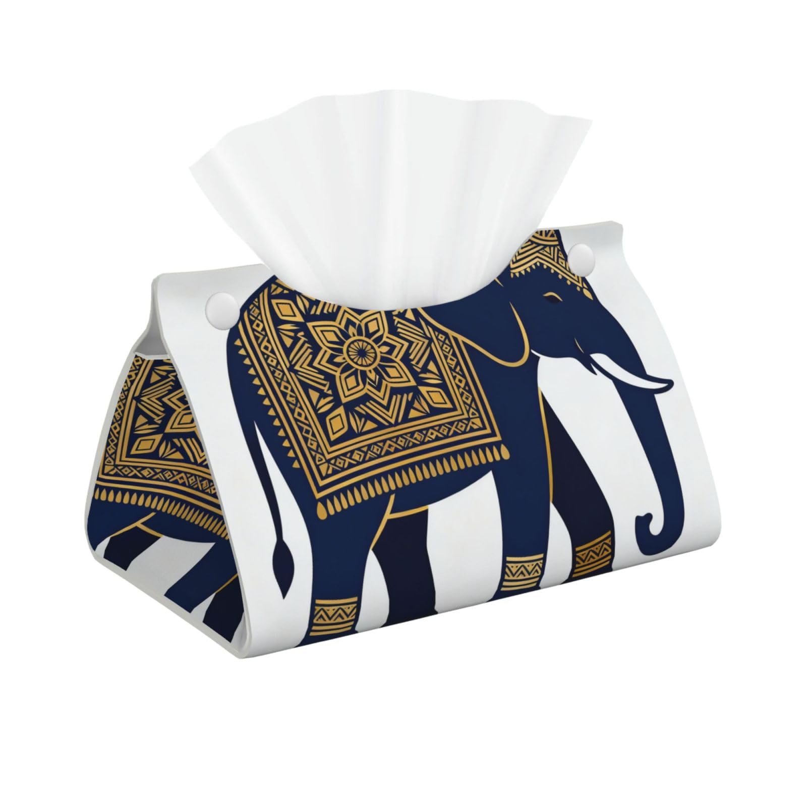 Elephant Mandala Back Long Leather Tissue Box Cover-Waterproof PU Leather Tissue Holder for Bathroom, Decorative Rectangular Tissue Case