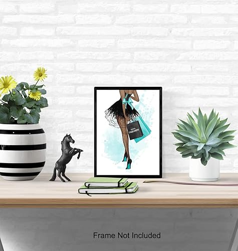 Miniatura 5 de Light Blue Fashion Designer Wall Art - Black Woman, African American Women, Teens, Girls Bedroom - High Fashion Design Wall Decor - Glam Gifts for